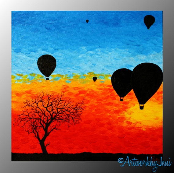 Hot Air Balloon Painting AcRyLiCs on Box Canvas oRiGiNaL