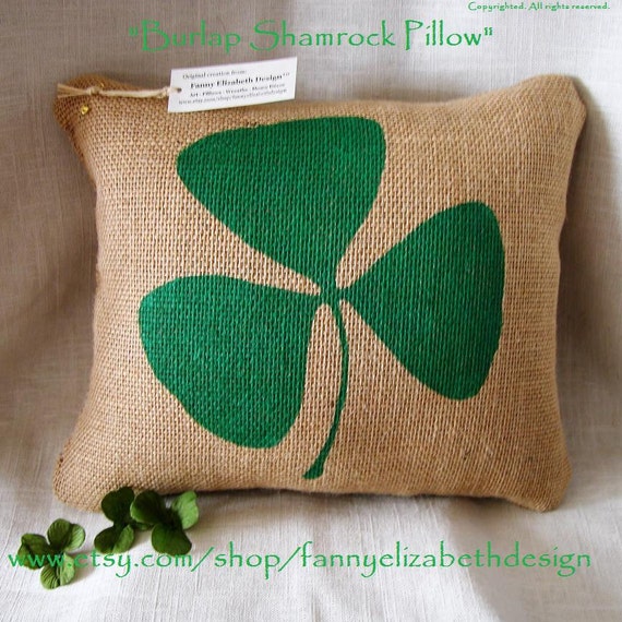 Items similar to Burlap Shamrock Pillow FREE SHIPPING St. Pat's Day Pillow Irish Pillow