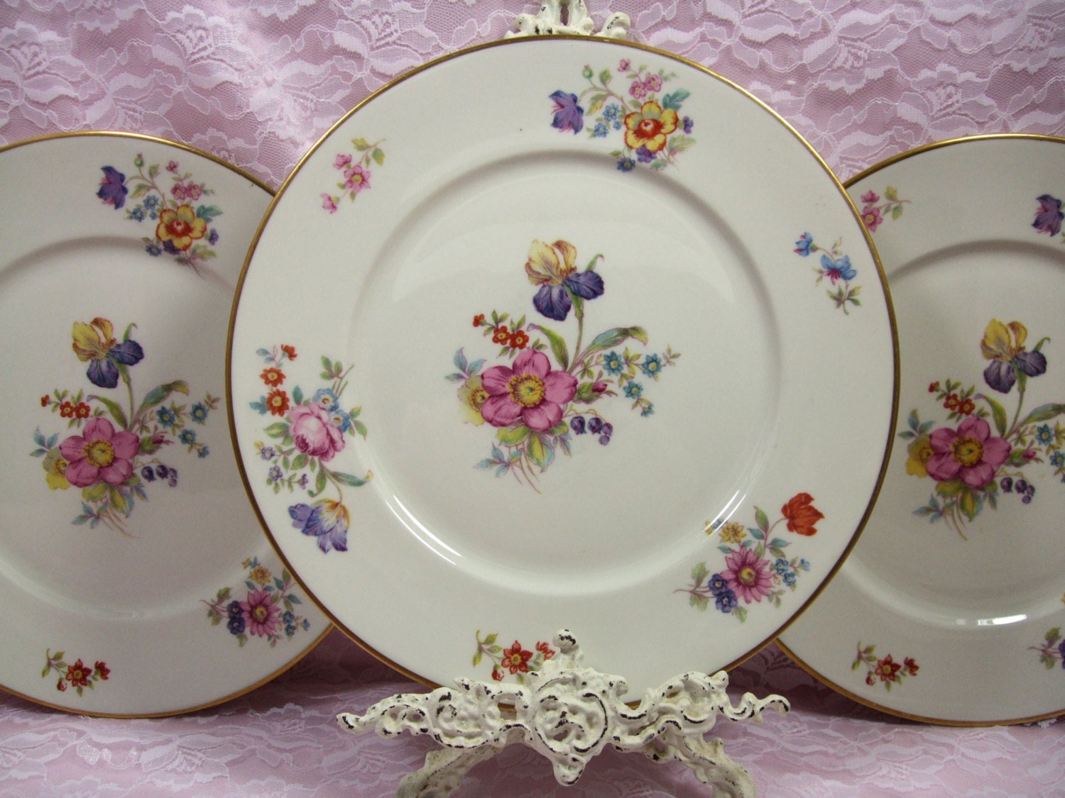 5 Dinner Plates Lamberton China Linda Lee Pattern Vintage