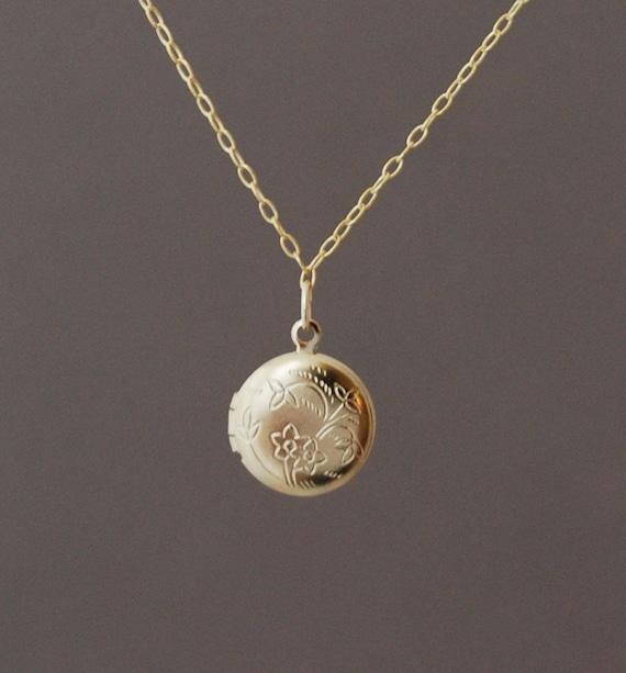 Small Gold Round Locket Necklace