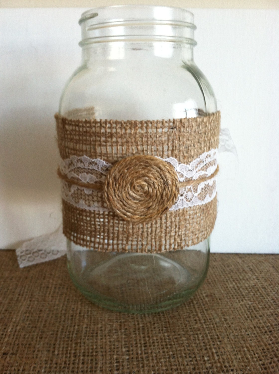 Burlap and Lace Mason Jar Wrap Single for Centerpieces