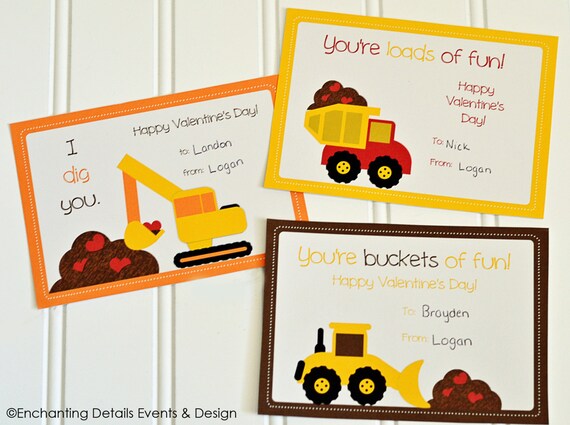 INSTANT DOWNLOAD Construction Valentine's Day Printable Cards, Set of 3 Il_570xn