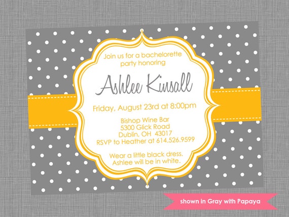 Printable Bachelorette Party Invitation - Bachelorette Themed Polka Dot Invite - Colors and Text Customizable Il_570xn