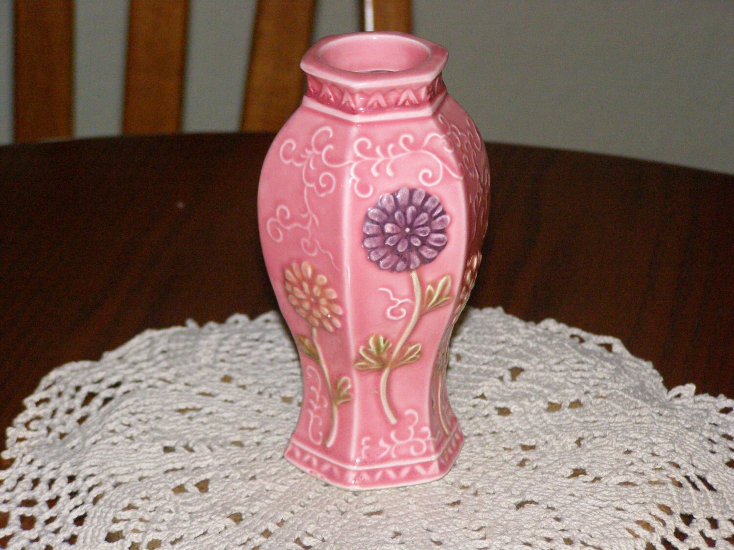 Vintage Ceramic Pink with Flowers Trina Vase Made in by parkie2