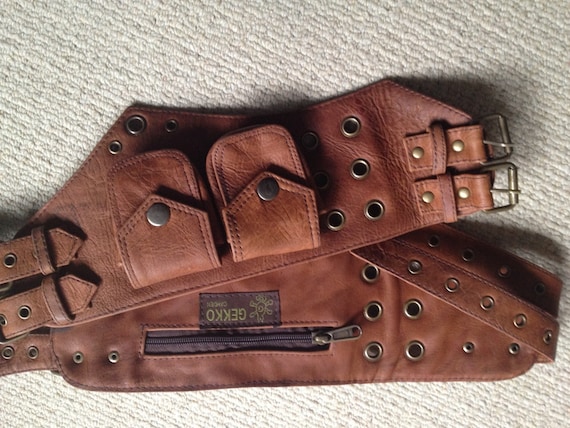 Aged Light Brown leather UTILITY belt POCKET by GekkoBoHotique