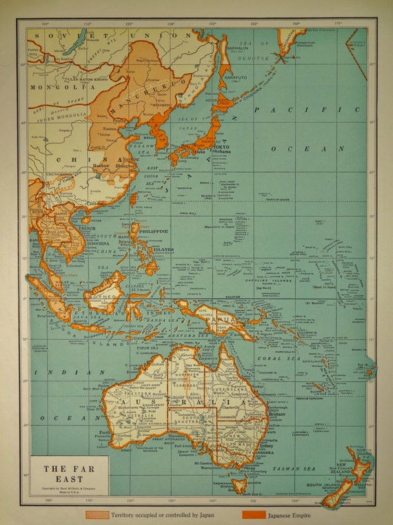 1942 Oceania Region Vintage Atlas Map