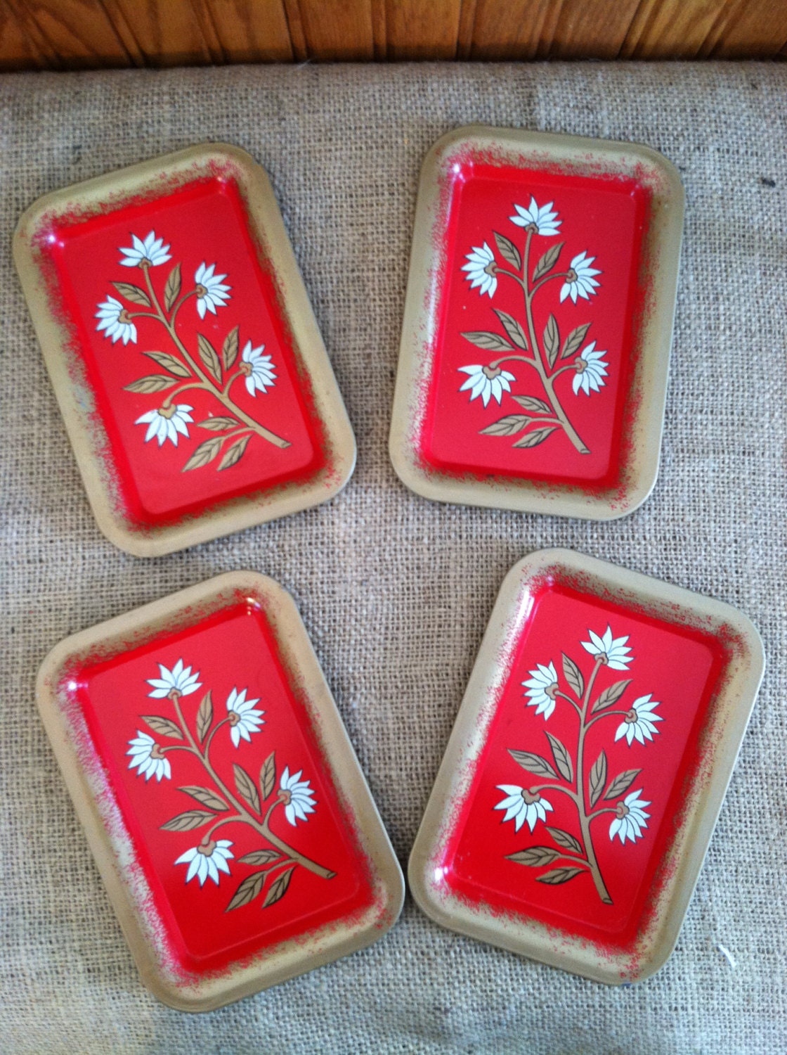 Vintage Small Metal Trays set of 4