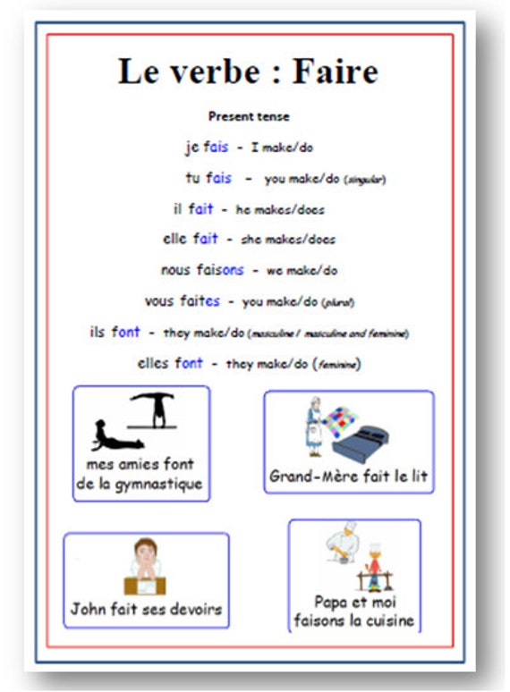 Items similar to French Irregular Verb Faire School 