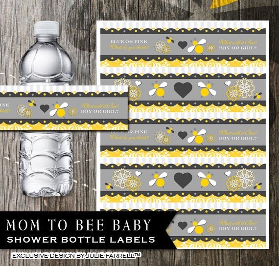 Baby Shower Labels - Mom to Bee - Gender reveal water bottle labels ...