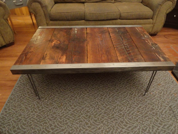 Industrial Coffee Table With Raw Steel Trim And By