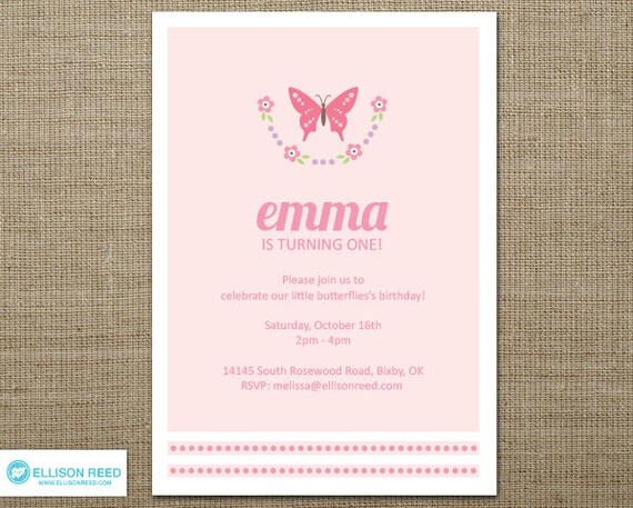Butterfly Invitation - First Birthday Invitation - Butterfly Printable - Pink Birthday - Girl Birthday - bug - flowers - polka dots Il_570xn