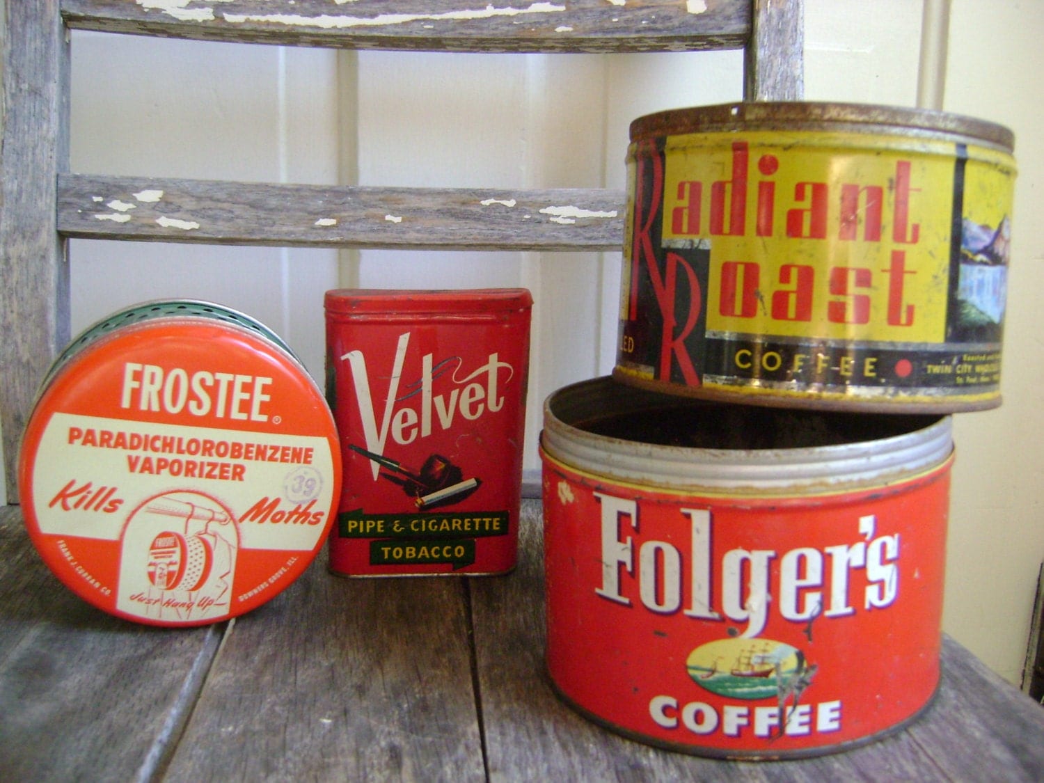 Vintage Lot of 4 Metal Tin by roadkillvintage on Etsy
