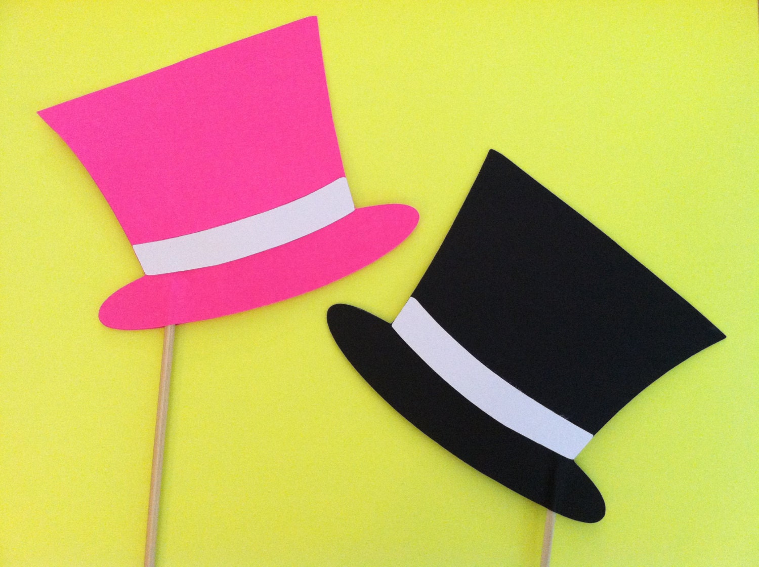 2 small top hats on a sticks Wedding photo props photo booth
