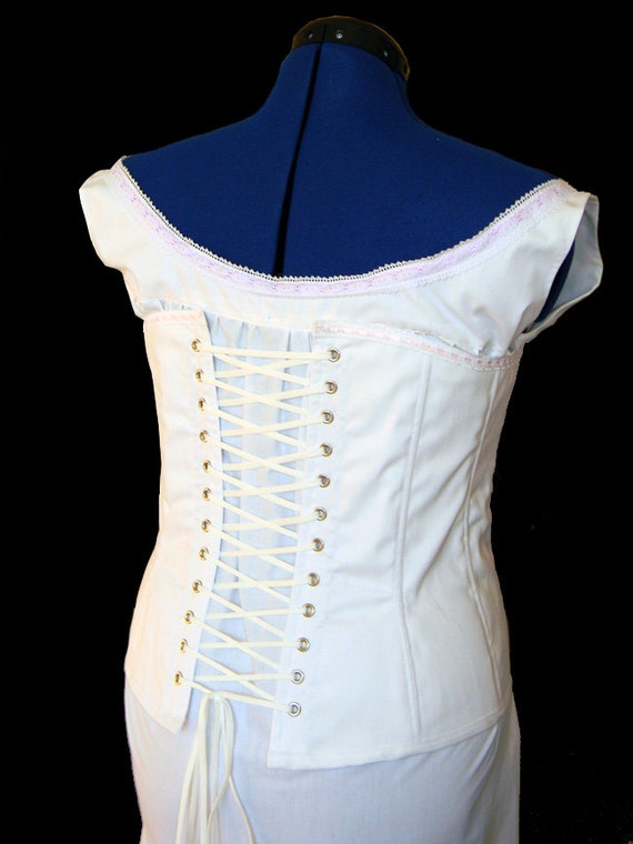 1800’s Civil War Victorian White Corset Steel Boning