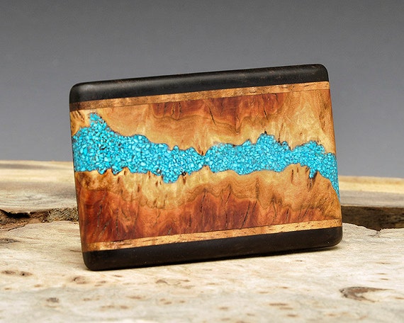 Exotic Wood & Turquoise Inlaid Belt Buckle by ShandsDesign