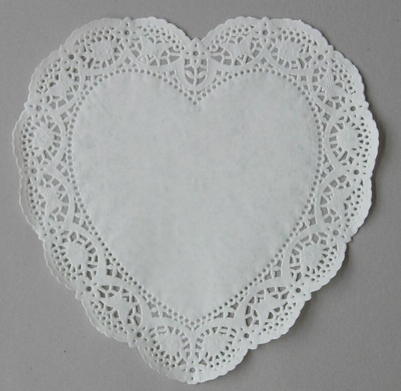 White Heart shaped paper doilies 10 inch size set of 8
