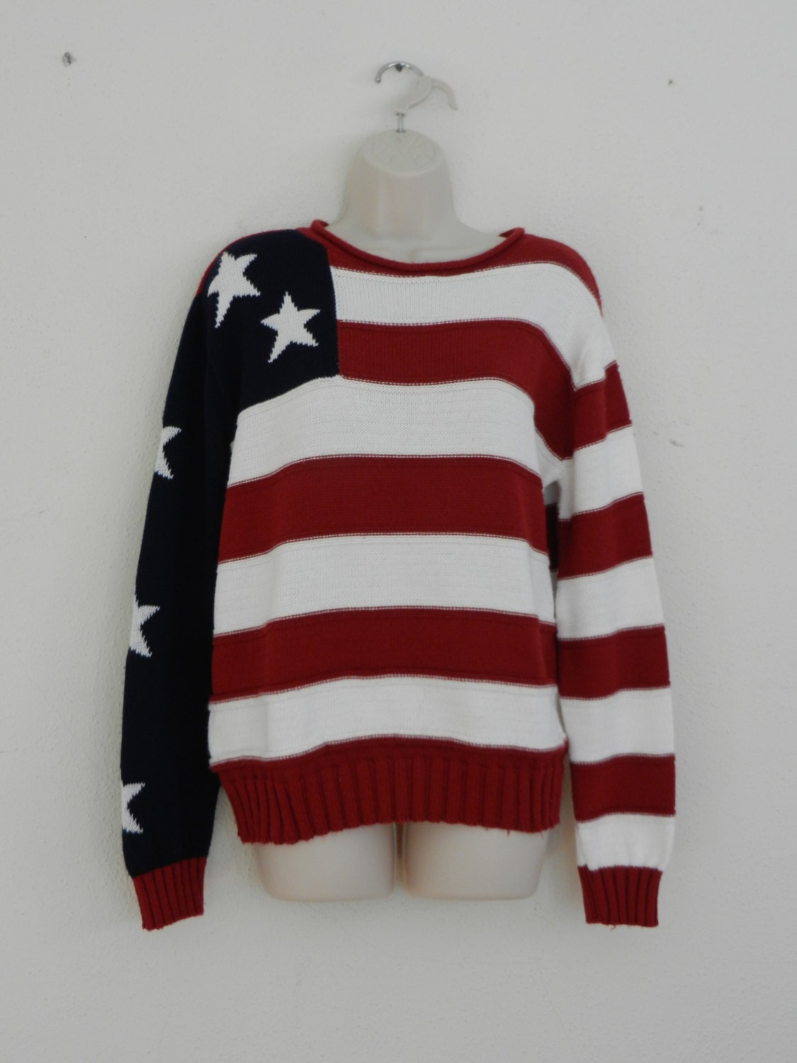 American Flag Sweater Red White and Blue Stars and Stripes