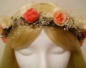 Flower Crown, Head Wreath, Coral, Peach, Rose, Babies Breath, for Wedding, Flower Girl, Bridal, Hair Accessories, Spring, Festivals, Tiara