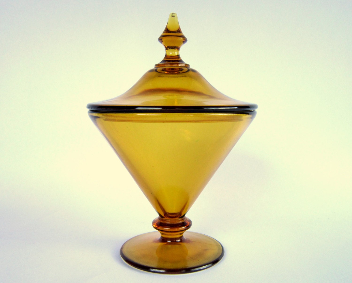 MidCentury Amber Glass Candy Dish Pedestal Dish with Lid