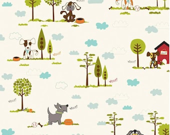 Puppy Park Main Cream "Puppy Park" by Bella Blvd 1 yard Cut by Riley Blake Designs