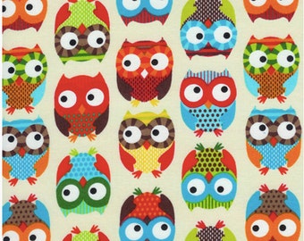 Bright Owl by Alice Kennedy Cream half yard cut, Timeless Treasures.