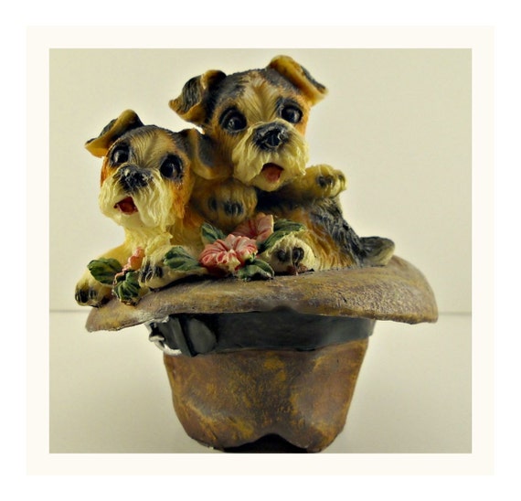 Terrier Puppies - Fadora - Vintage Dog Collectible - Dog Figurine - Dog Miniature - TAGT