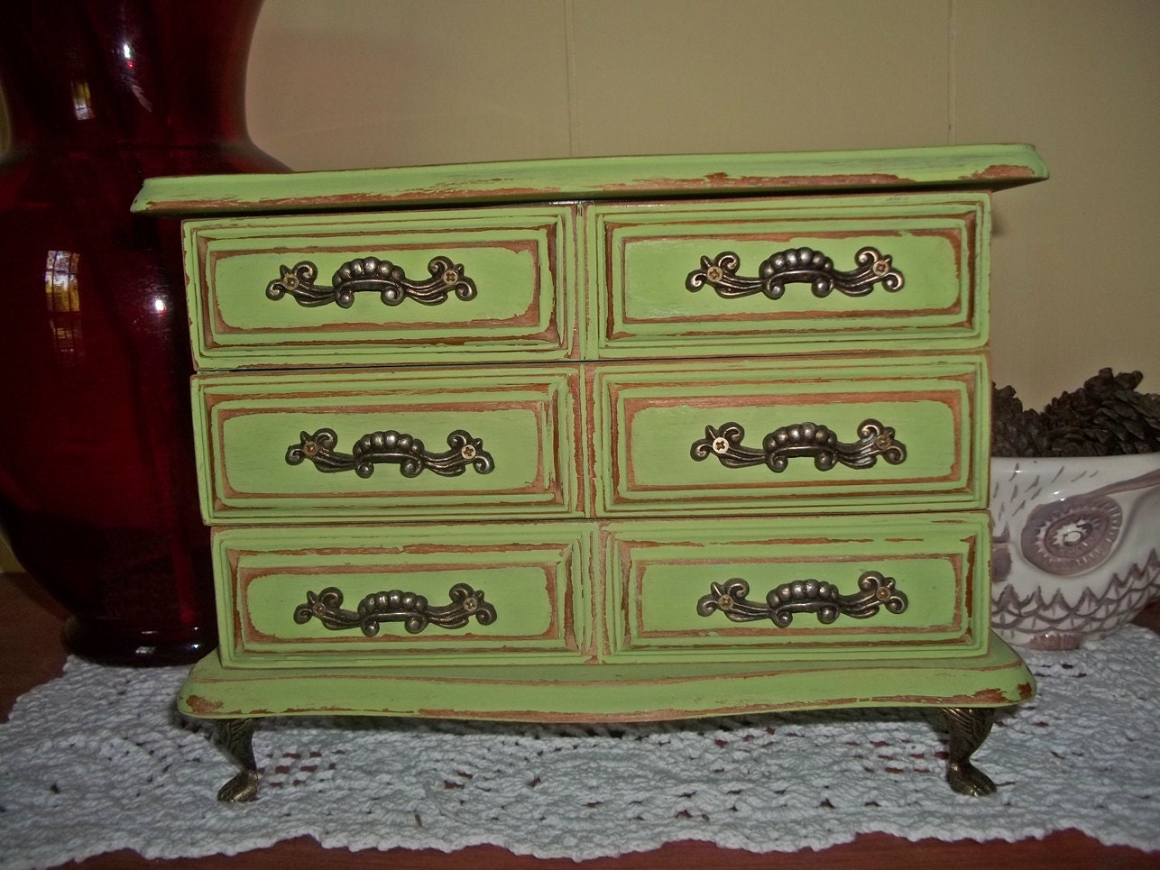 shabby chic wooden jewelry box in antique green by redroverretro shabby chic wooden jewelry box in antique green by redroverretro