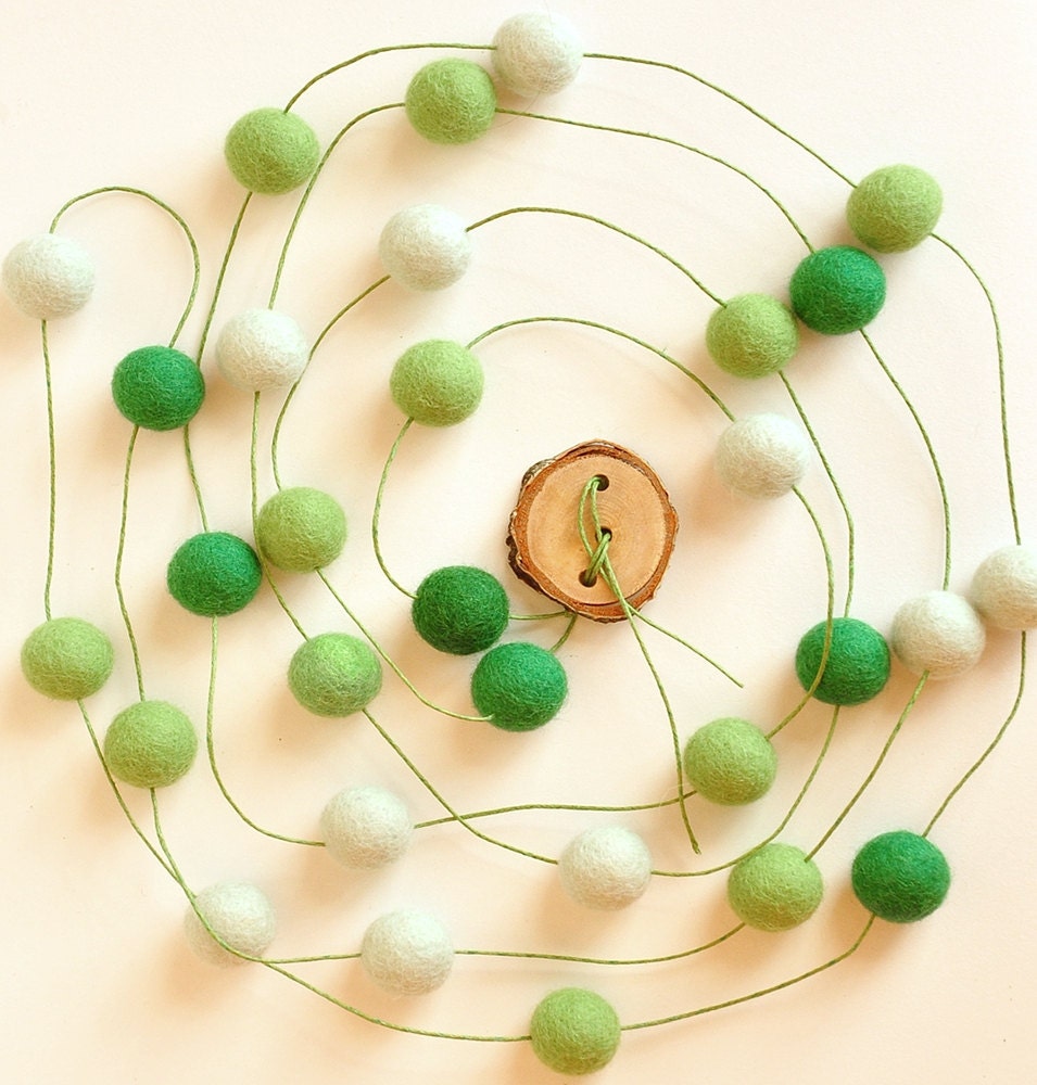 Green Wool ball garland pompom garland enchanted forest