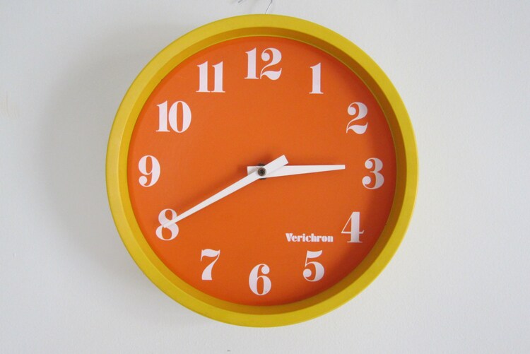 Vintage Mod Wall Clock Yellow/Orange Space Age Pop by badeye