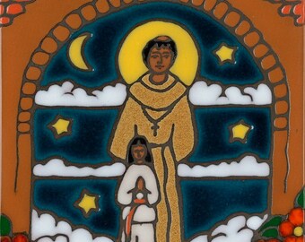 Father Serra ceramic tile hand painted original