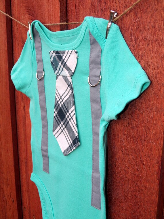 NEW Baby Boy Tie Onesie and Suspender Bodysuit Mint Green