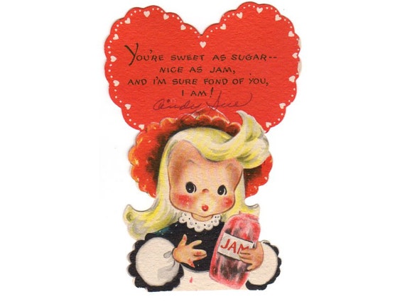 Vintage Valentines Day Card 1940s Little Girl by APlugFromThePast