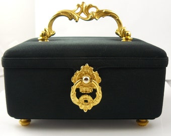 Nettie Rosenstein Black W/ Gold Baroque Handle Box Purse Mad Men Vintage Retro