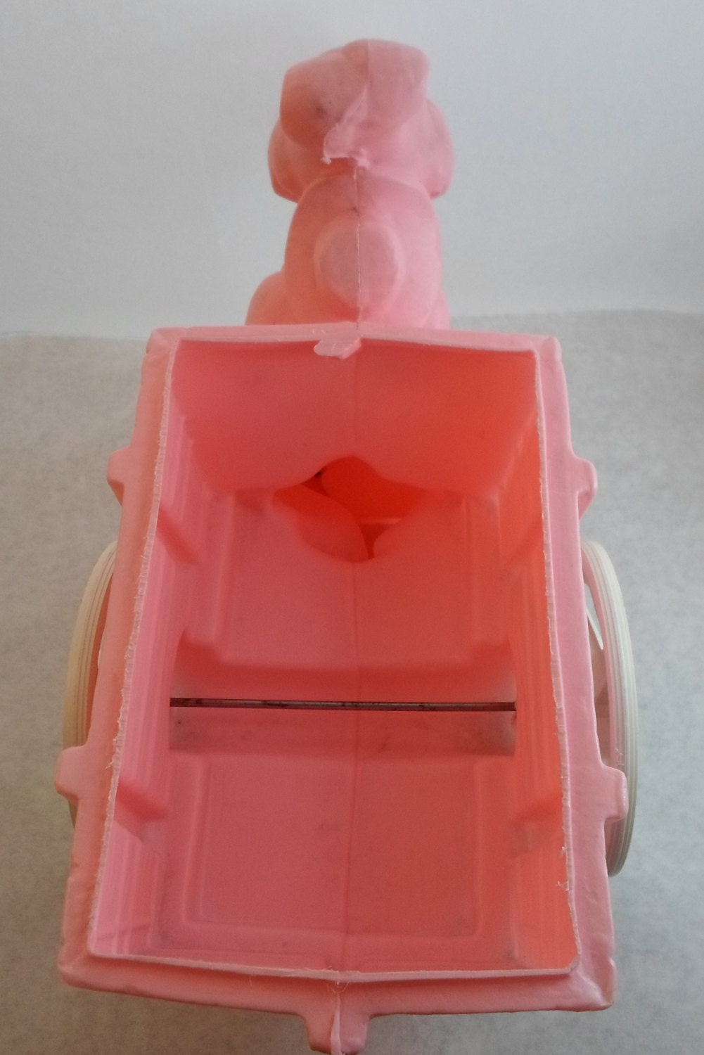Vintage Easter Basket Rabbit Pulling a Wagon Pink Plastic