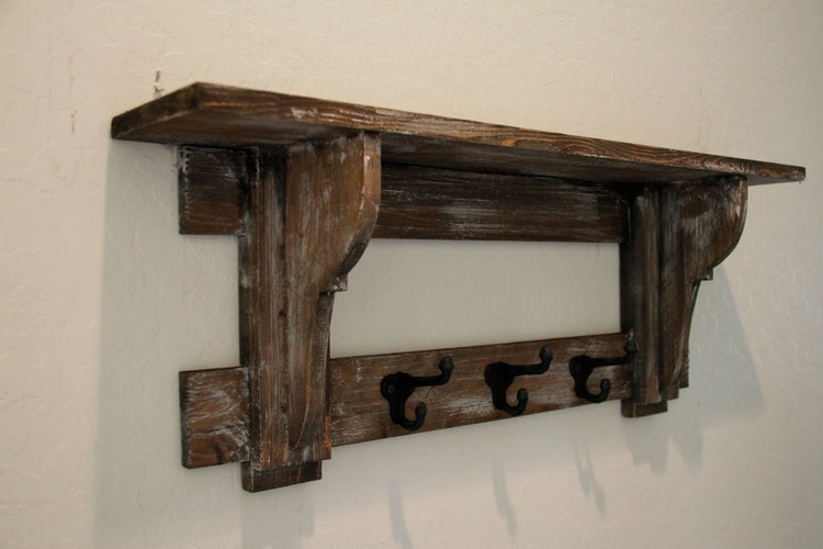 Primitive coat rack rustic wall shelf by LynxCreekDesigns on Etsy