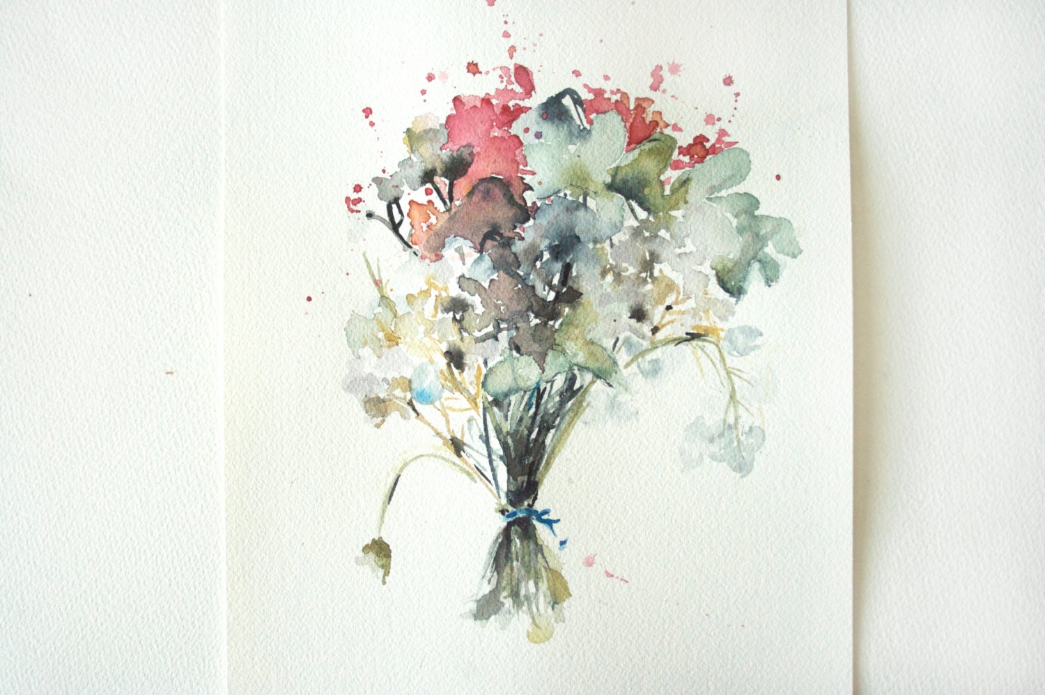 9x12 Light Watercolor Flower Bouquet Painting by AudreyDeFord
