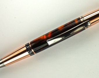 Handcrafted Pen Hand Turned Copper Metallic Acrylic Blank and Rose Gold and Black Titanium Hardware 384N