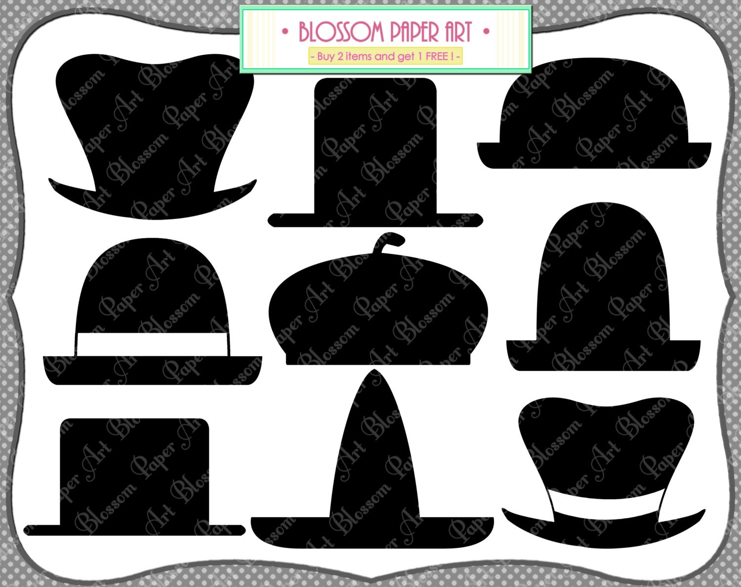 Hats Digital Clipart Printable DIY Photo Booth