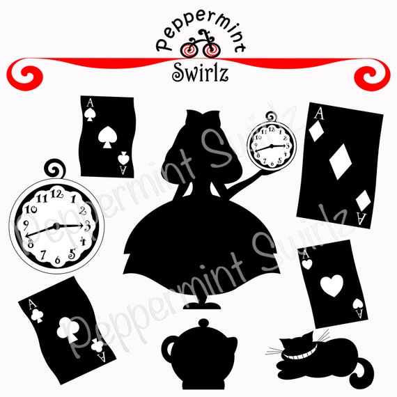 Items similar to Alice in Wonderland with Clock Clip Art on Etsy