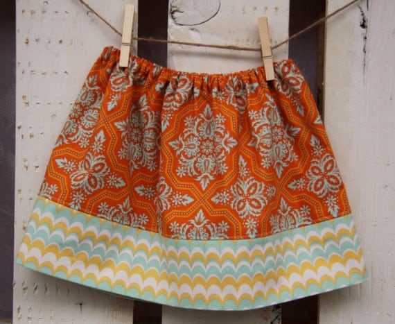 Items similar to Little Girls Orange Skirt With Contrasting Bottom Band ...