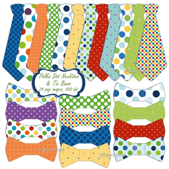 Polka Dot Necktie and Tie Bow clip art set colorful