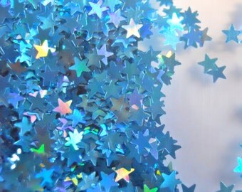 Solvent Resistant Glitter Holo Blue Stars Glitter 1 Ounce Glitter 1/8" for Nail Art and Nail Polish Frankening Supply