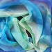 Blue Chiffon Scarf for Ladies. Hand Painted Deep Ocean Blue Silk Chiffon Scarf.18x71 inch Scarf.