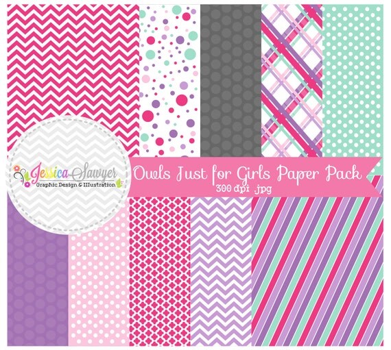 INSTANT DOWNLOAD, cute girl owl digital paper, pink and purple, printable background, commercial use, nvites, scrapbooking, etsy shop sets Il_570xn
