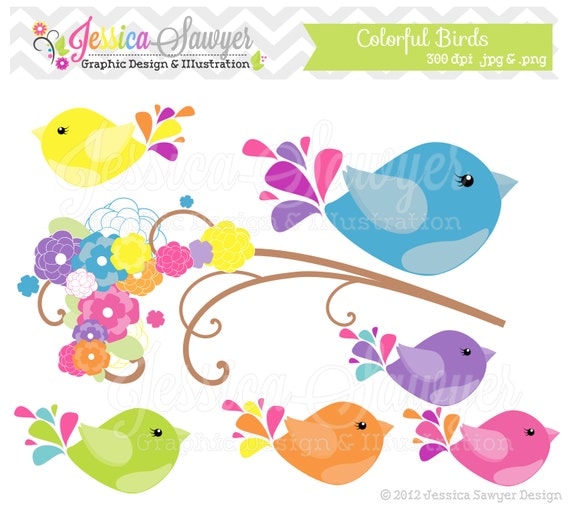 INSTANT DOWNLOAD, bird clip art - bird clipart - graphic - image - digital element - scrapbooking - commercial use - colorful Il_570xn