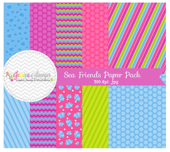 INSTANT DOWNLOAD, Sea friends paper - 8.5 x 11- printable - ocean - whimsical paper - commercial use - scrapbook - card making Il_570xn