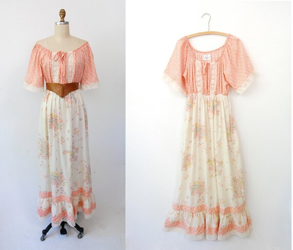 Items similar to Vintage 70's boho prairie festival maxi dress / off ...
