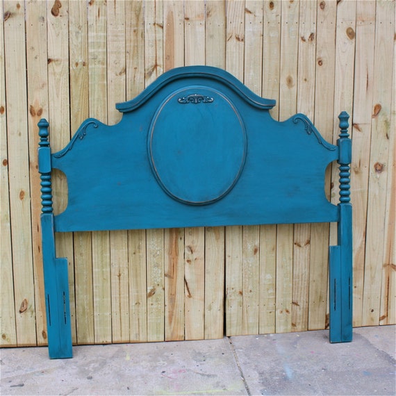 Gypsy Teal Queen Bed/ Vintage Headboard/ Shabby by AquaXpressions