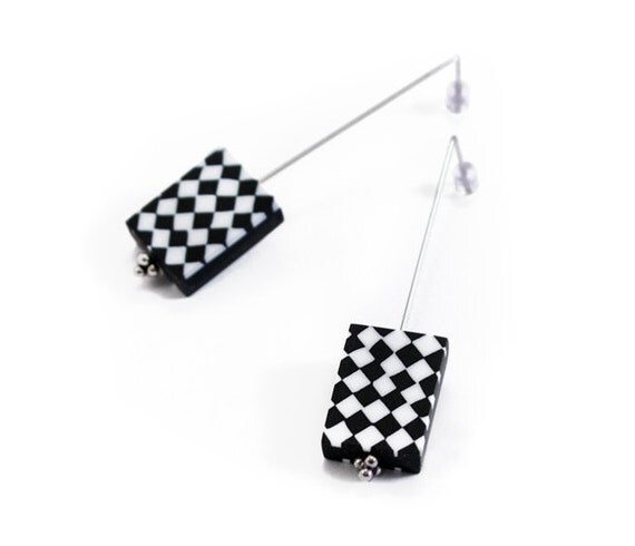 Boucles d'oreilles graphiques réversibles / asymétriques, attaches argent 925/1000