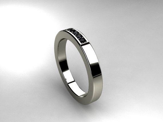 Black diamond ring, thin titanium band, titanium wedding band, black ...